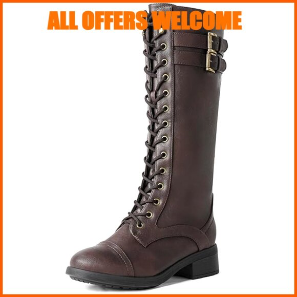 Women's PU Knee High Combat Boots with Faux Fur Lining